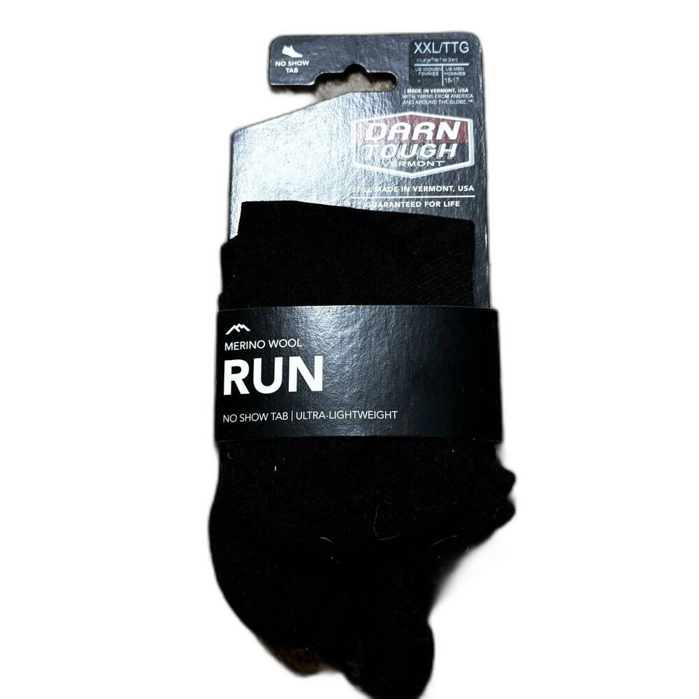 Darn Tough NWT Black Merino Wool No Show Run Socks XXL